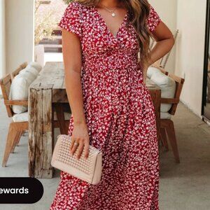 Red and White Floral Maxi Dress